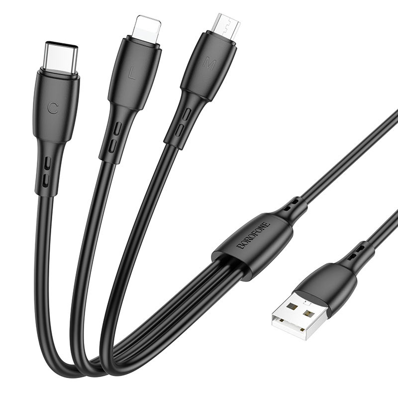 Дата кабель Borofone BX71 USB to 3in1 (1 м) Чорний