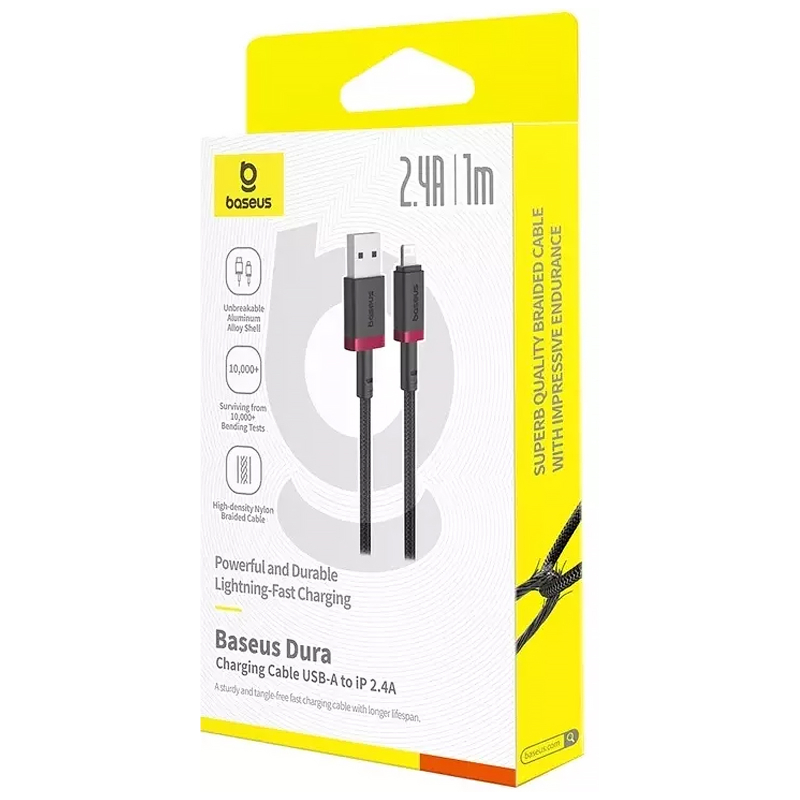 Дата кабель Baseus Dura Series Fast Charging USB to Lightning 2.4 А (1 м) (CB000122) Red / Black
