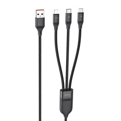 Дата кабель Hoco U104 Ultra 3in1 USB to Lightning/USB-C/Micro-USB 66W (1.2 м) Чорний