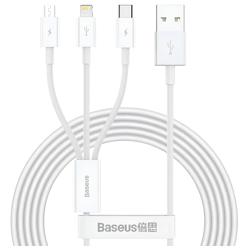 Дата кабель Baseus Superior Series USB to Micro-USB-Lightning-USB-C 3.5 А (1.5 м) (CAMLTYS) Stellar White