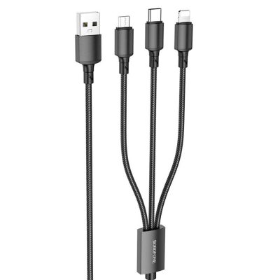 Дата кабель Borofone BX72 USB to Lightning /Micro-USB/USB-C 2 А (1 м) Чорний