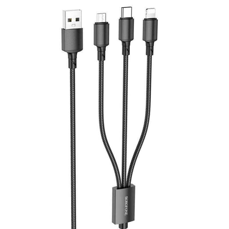 Дата кабель Borofone BX72 USB to Lightning /Micro-USB/USB-C 2 А (1 м) Чорний