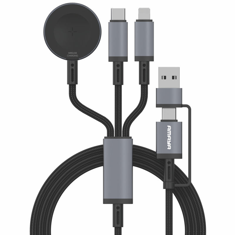 Дата кабель Amaya ACD-330X 6in1 USB-C/USB to iWatch/Lightning/USB-C 100W (1.2 м) Black