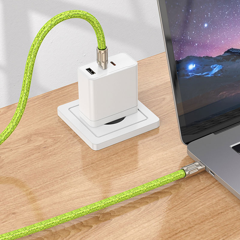 Дата кабель-шнурок Hoco GH7 Elegant USB-C → USB-C (1.8 м) Fluorescent Green