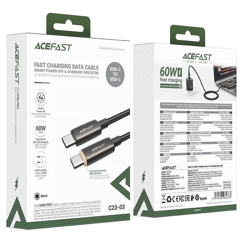 Дата кабель Acefast C23-03 USB-C → USB-C 60W (1.2 м) Black