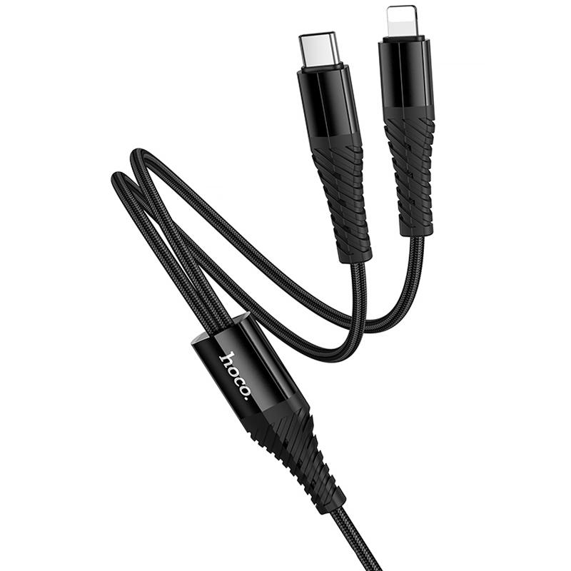 Дата кабель Hoco X123 Victory 2in1 USB-C → Lightning/USB-C 3 А (1 м) Black
