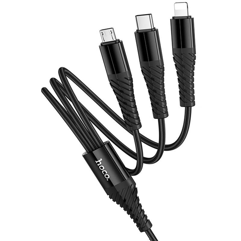 Дата кабель Hoco X123 Victory 6in1 USB/USB-C → Lightning/USB-C/Micro-USB 3 А (1 м) Black