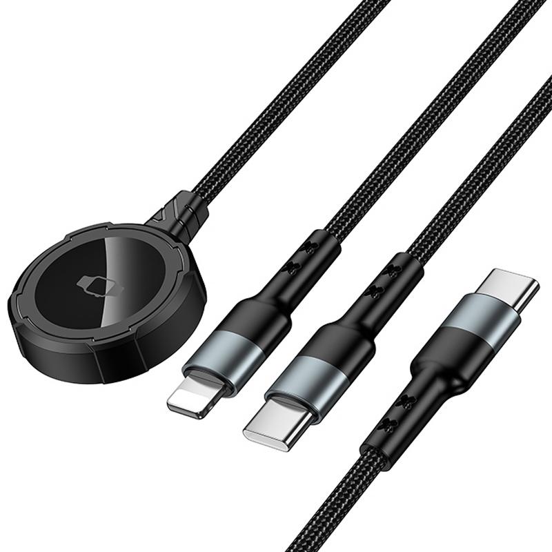 Дата кабель Hoco CW64 3in1 USB-C to iWatch/Lightning/USB-C 15W (1.2 м) Black