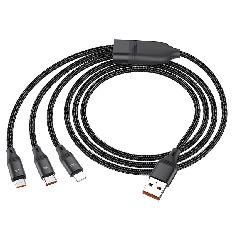 Дата кабель Hoco U104 Ultra 3in1 USB to Lightning/USB-C/Micro-USB 66W (1.2 м) Чорний