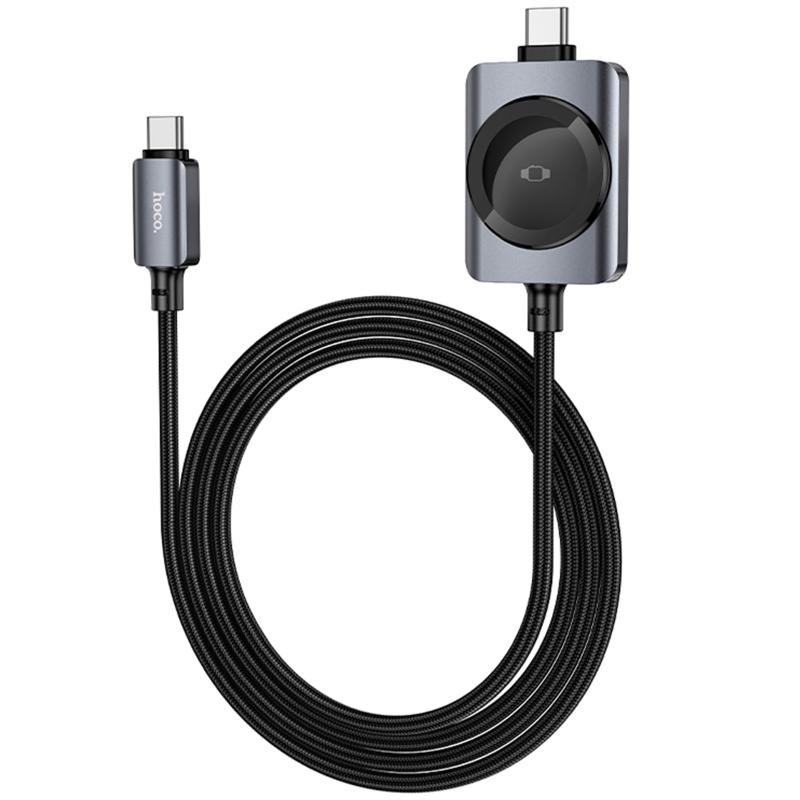 Дата кабель Hoco CW66 2in1 USB-C to iWatch/USB-C PD 100W (1.2 м) Black