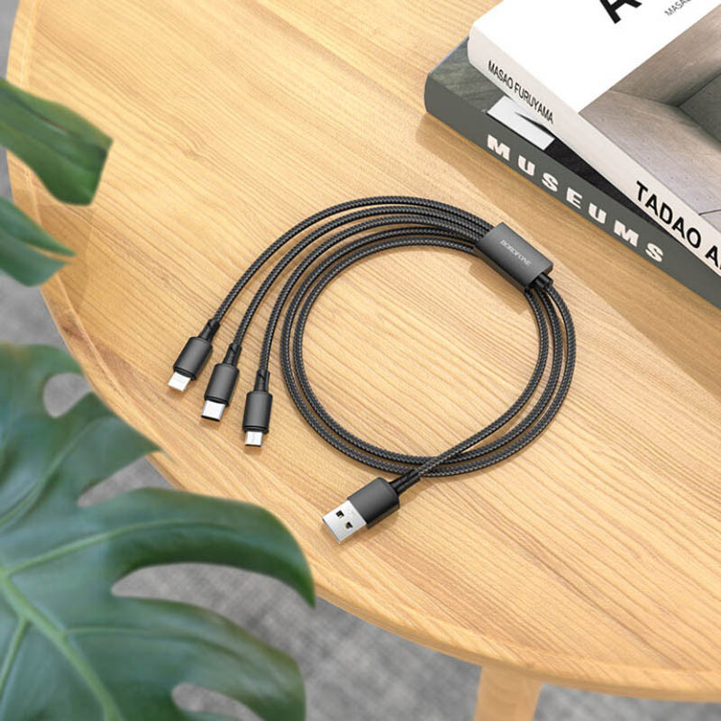 Дата кабель Borofone BX72 USB to Lightning /Micro-USB/USB-C 2 А (1 м) Чорний
