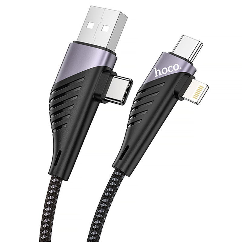 Дата кабель Hoco U95 Freeway 4in1 USB/USB-C → USB-C/Lightning 60W (1.2 м) Black
