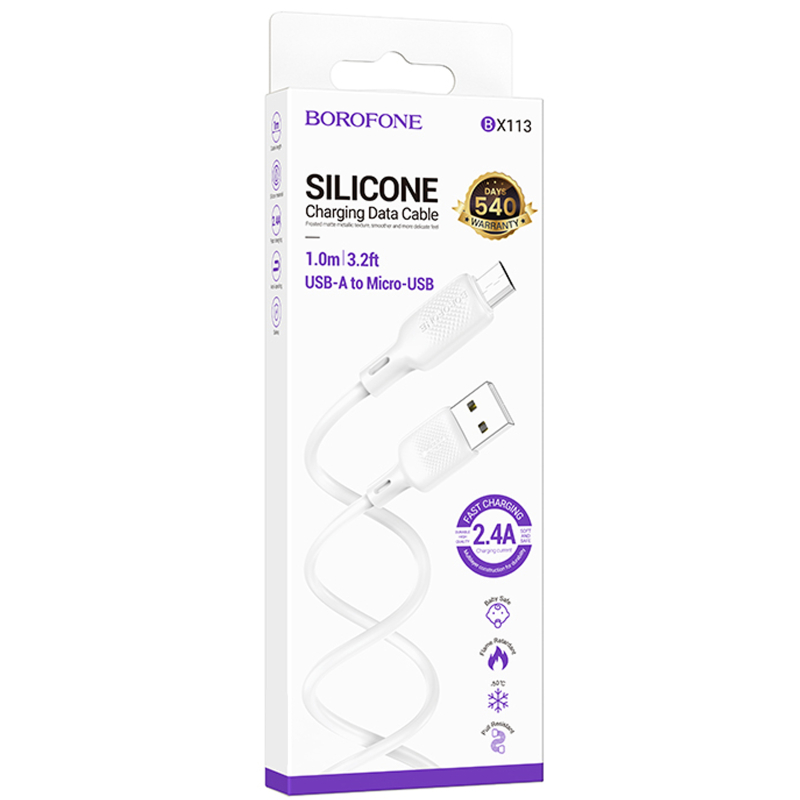 Дата кабель Borofone BX113 Lenny USB to Micro-USB 2.4 А (1 м) White