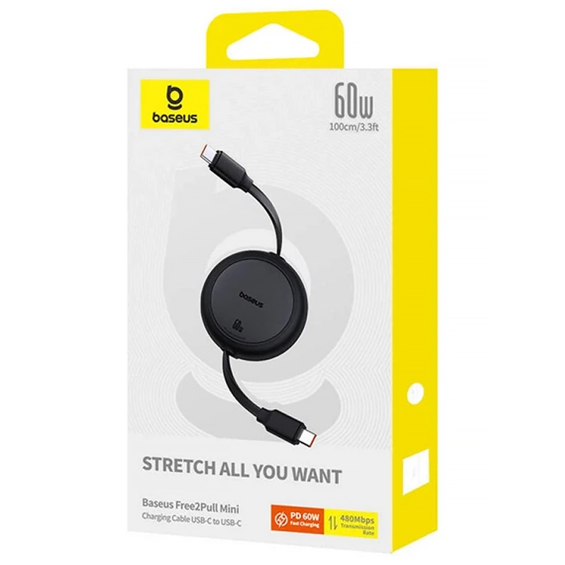Дата кабель Baseus Free2Pull Mini Retractable USB-C → USB-C 60W (1 м) (P10364500) Cluster Black