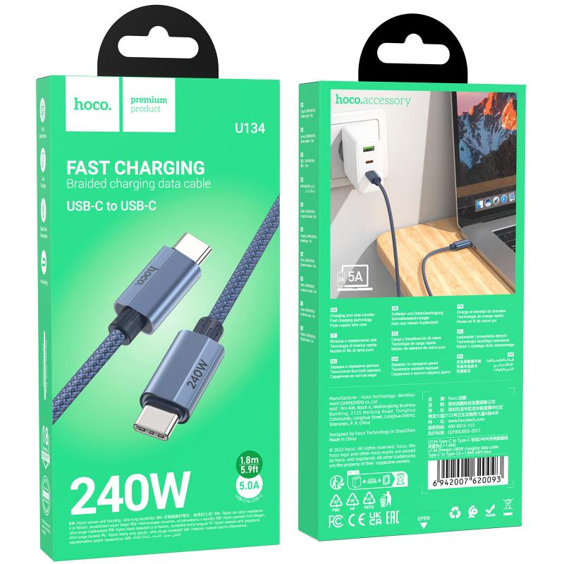 Дата кабель Hoco U134 Primero USB-C → USB-C 240W (1.8 м) Dark Blue