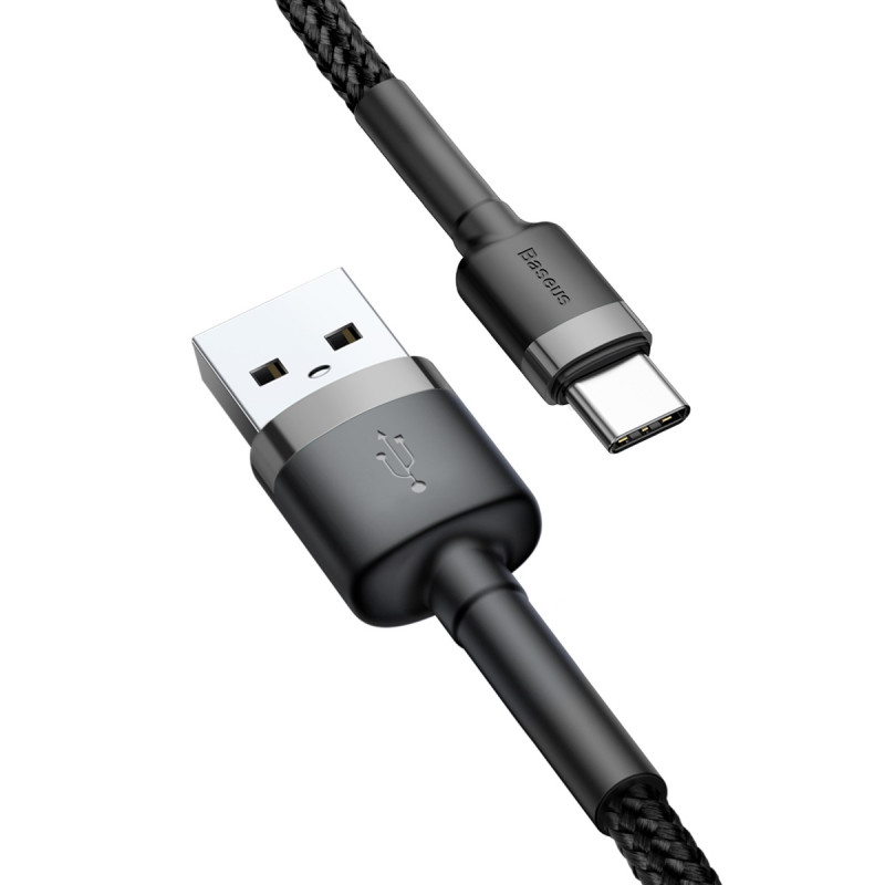 Дата кабель Baseus Cafule USB to USB-C Cable 3 А (0.5 м) (CATKLF-A) Сірий / Чорний