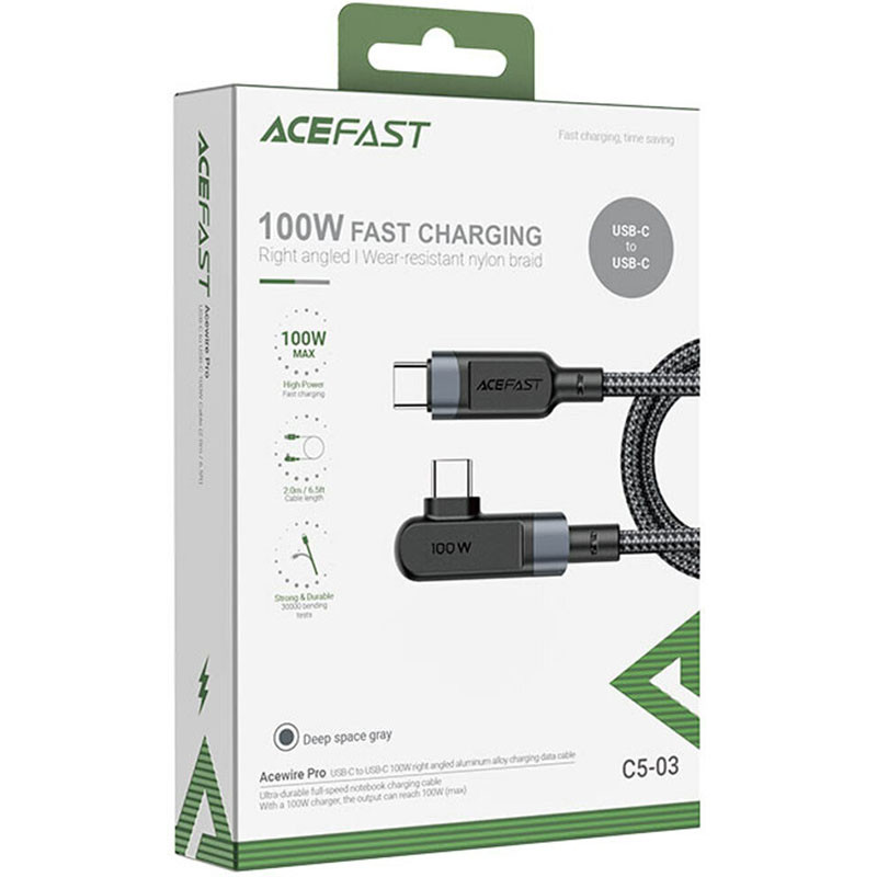 Дата кабель Acefast C5-03 USB-C → USB-C 100W right angled aluminum alloy (2 м) Black