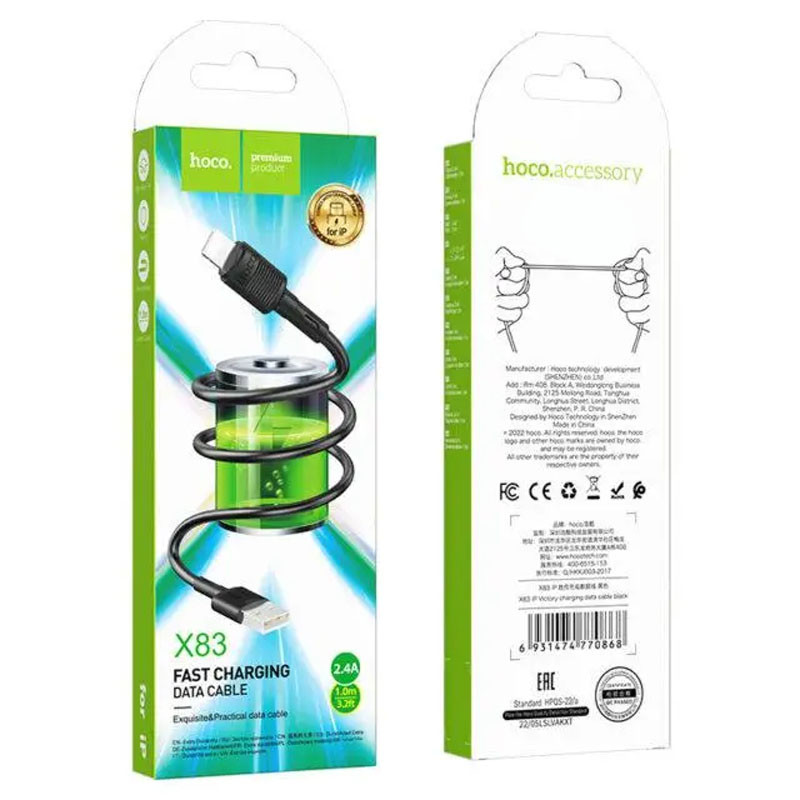 Дата кабель Hoco X83 Victory USB to Lightning (1 м) Black