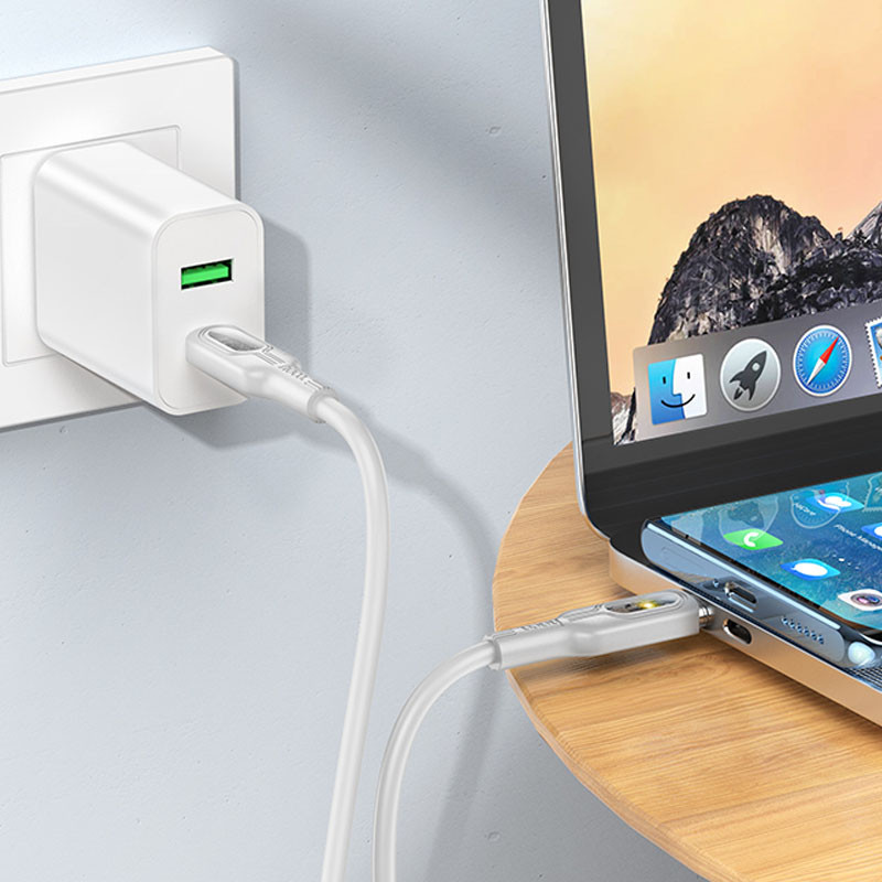 Дата кабель Hoco U120 Transparent explore intelligent power-off PD 60W USB-C → USB-C (1.2 м)