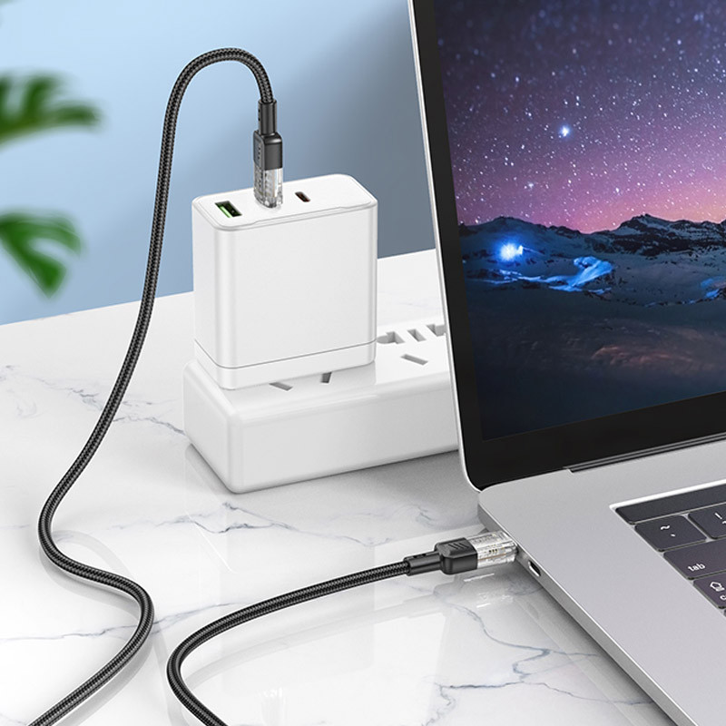 Дата кабель Hoco U129 Spirit Transparent USB-C → USB-C 60W (1.2 м) Black