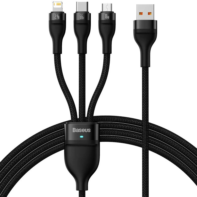 Дата кабель Baseus Flash Series 2 USB to Lightning/USB-C/Micro-USB 100W (1.2 м) (CASS03000) Black