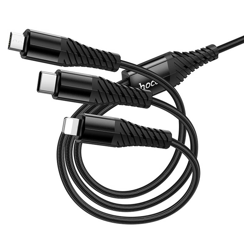 Дата кабель Hoco X123 Victory 6in1 USB/USB-C → Lightning/USB-C/Micro-USB 3 А (1 м) Black