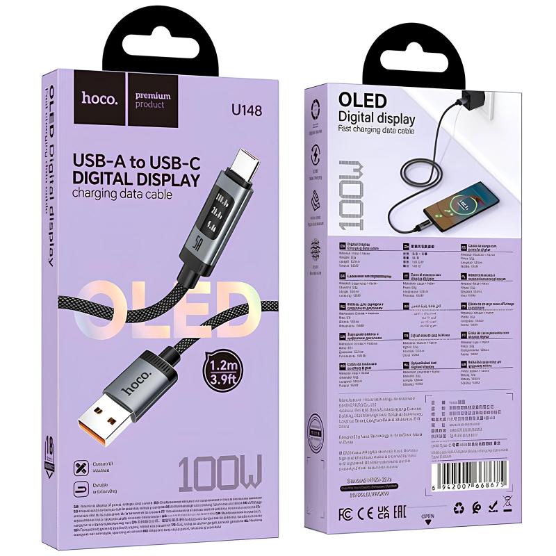 Дата кабель Hoco U148 Lord with display USB to USB-C 100W (1.2 м) Black