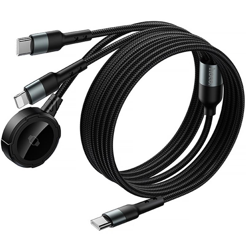 Дата кабель Hoco CW64 3in1 USB-C to iWatch/Lightning/USB-C 15W (1.2 м) Black