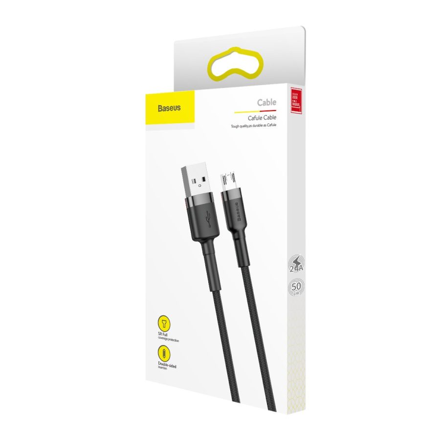Дата кабель Baseus Cafule USB to Micro-USB Cable 2.4 А (1 м) (CAMKLF-B) Сірий / Чорний