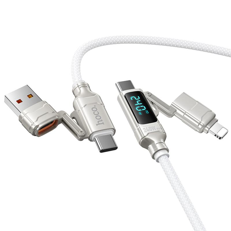 Дата кабель Hoco U152 Fortune 4in1 USB-C → Lightning/USB-C to USB 240W (1.2 м) Light Gray