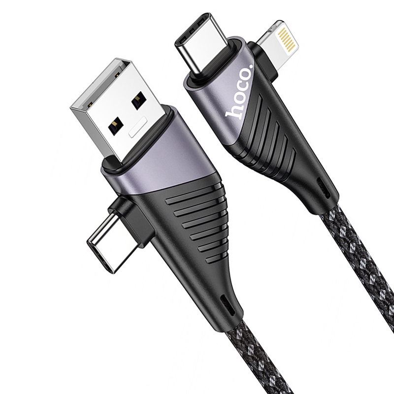 Дата кабель Hoco U95 Freeway 4in1 USB/USB-C → USB-C/Lightning 60W (1.2 м) Black