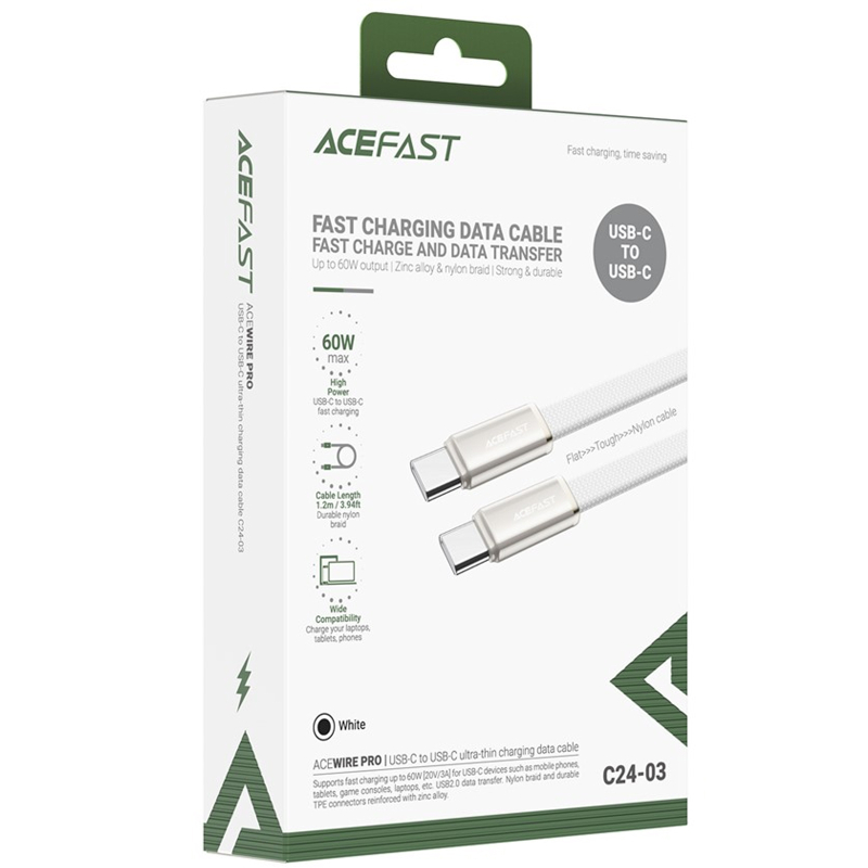 Дата кабель Acefast C24-03 USB-C → USB-C 60W (1.2 м) White