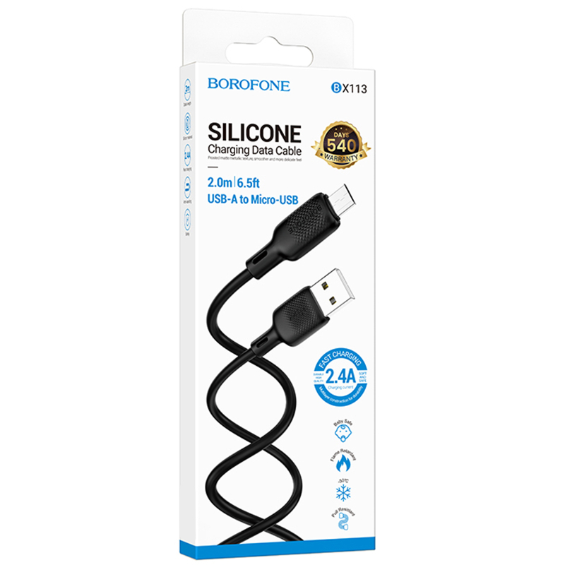 Дата кабель Borofone BX113 Lenny USB to Micro-USB 2.4 А (2 м) Black