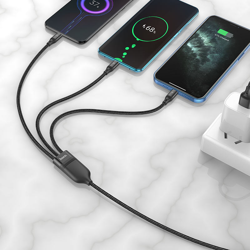Дата кабель Hoco U104 Ultra 3in1 USB to Lightning/USB-C/Micro-USB 66W (1.2 м) Чорний