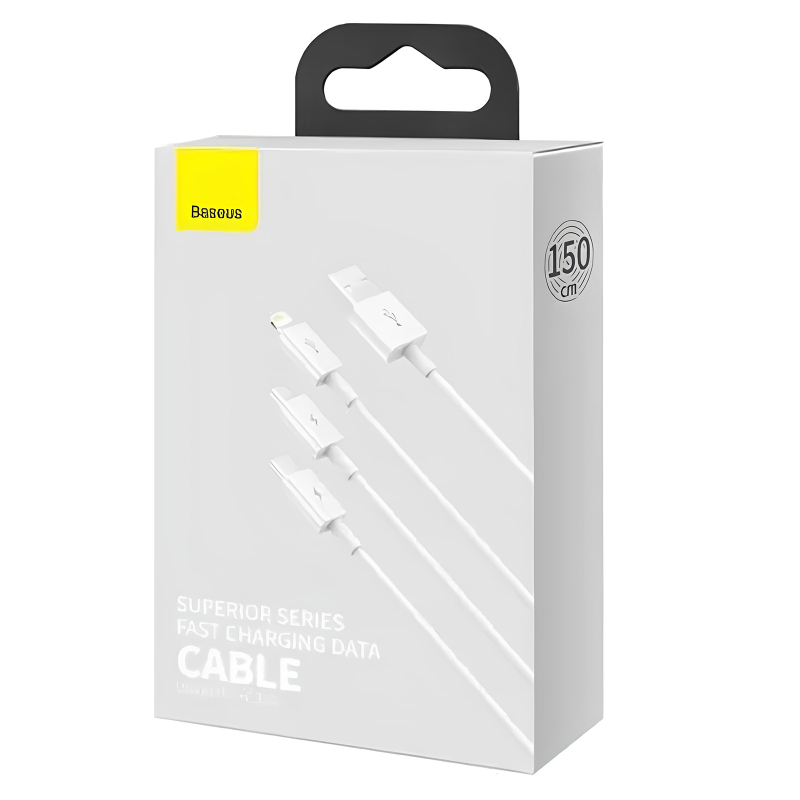 Дата кабель Baseus Superior Series USB to Micro-USB-Lightning-USB-C 3.5 А (1.5 м) (CAMLTYS) Stellar White