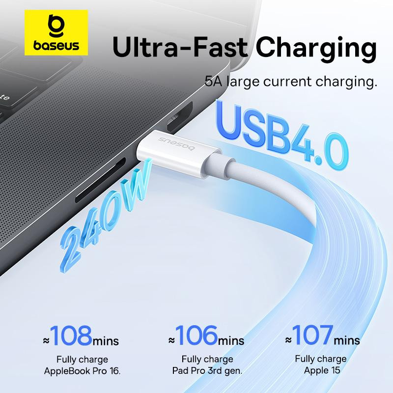 Дата кабель Baseus Superior Series 2 USB4 Full-Function USB-C → USB-C 240W (1 м) (P10365200211) Moon White