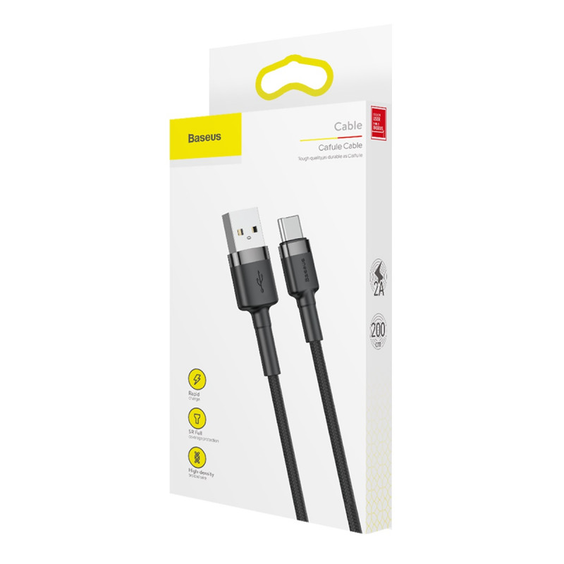 Дата кабель Baseus Cafule USB to USB-C Cable 3 А (0.5 м) (CATKLF-A) Сірий / Чорний