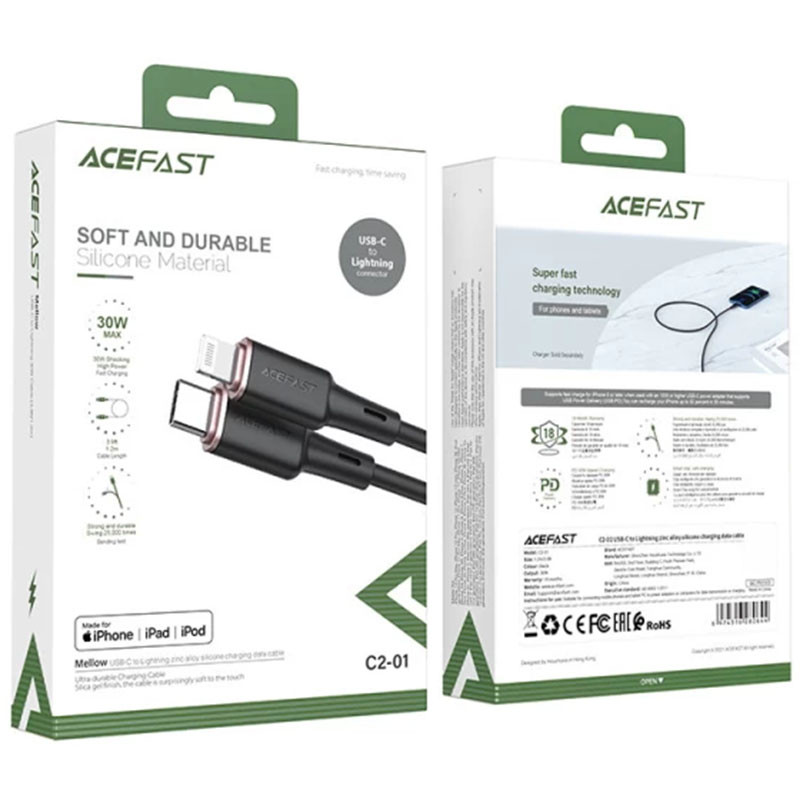 Дата кабель Acefast C2-01 USB-C → Lightning 30W (1.2 м) Black