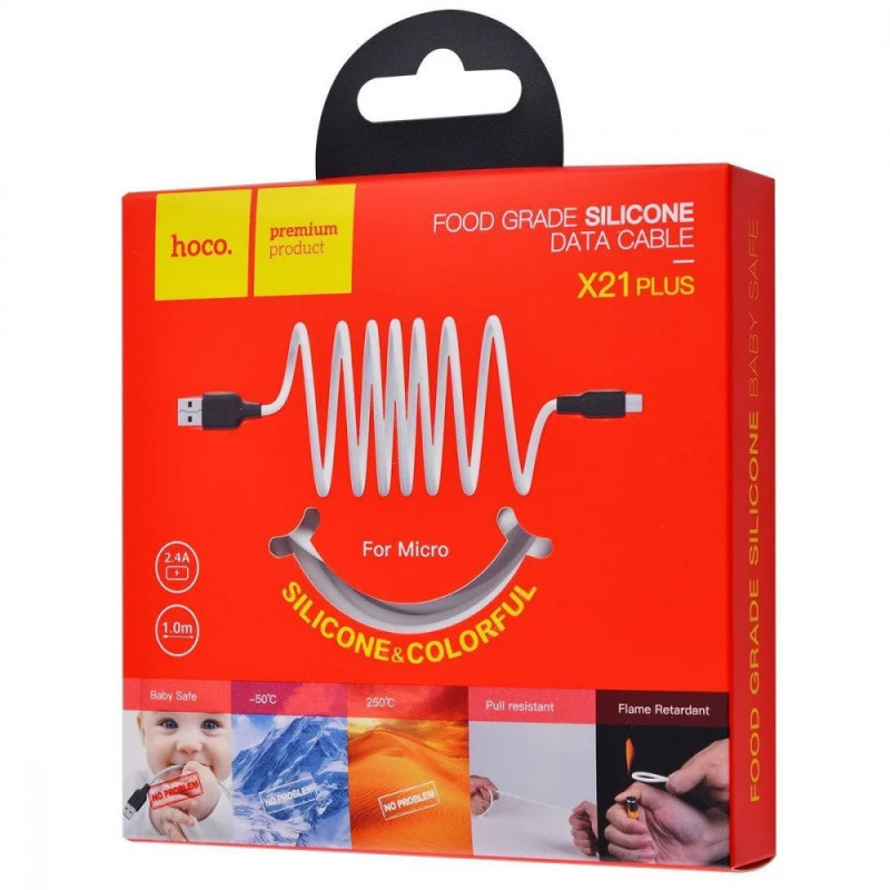 Дата кабель Hoco X21 Plus Silicone Micro-USB Cable (1 м) Чорний / Білий