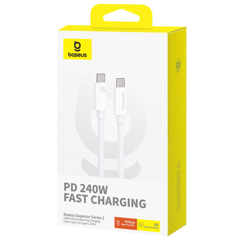 Дата кабель Baseus Superior Series 2 USB4 Full-Function USB-C → USB-C 240W (1 м) (P10365200211) Moon White