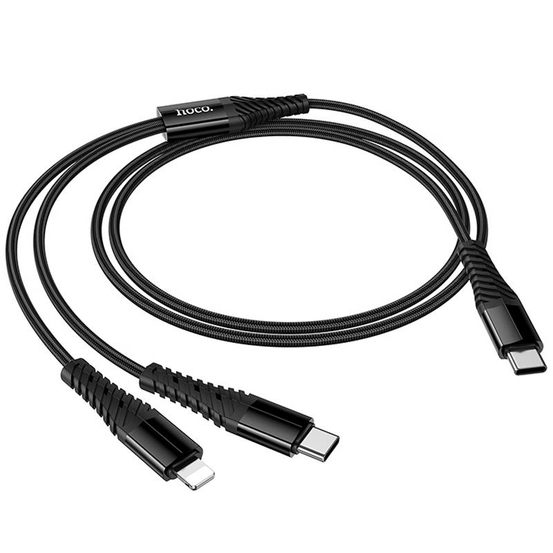 Дата кабель Hoco X123 Victory 2in1 USB-C → Lightning/USB-C 3 А (1 м) Black