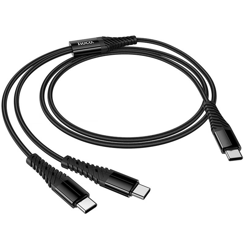 Дата кабель Hoco X123 Victory 2in1 USB-C → USB-C/USB-C 3 А (1 м) Black