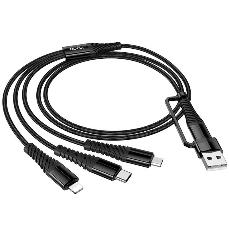Дата кабель Hoco X123 Victory 6in1 USB/USB-C → Lightning/USB-C/Micro-USB 3 А (1 м) Black