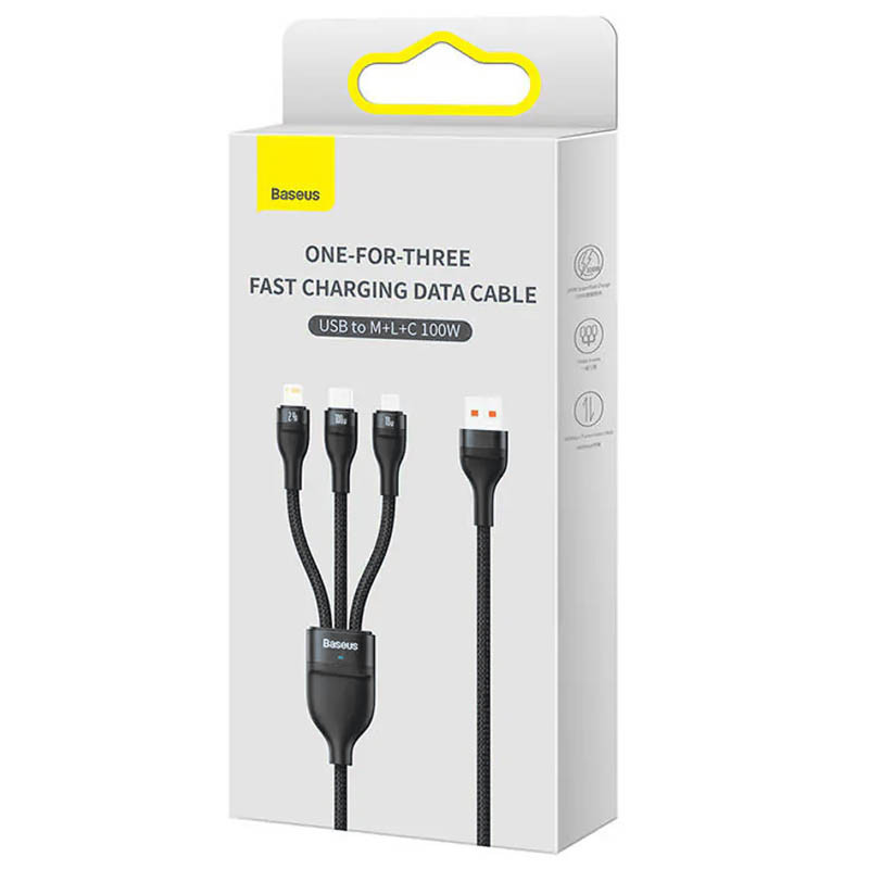 Дата кабель Baseus Flash Series 2 USB to Lightning/USB-C/Micro-USB 100W (1.2 м) (CASS03000) Black