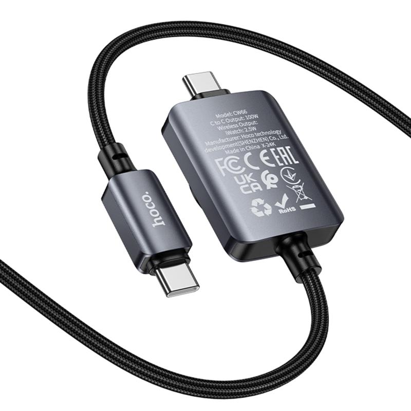 Дата кабель Hoco CW66 2in1 USB-C to iWatch/USB-C PD 100W (1.2 м) Black
