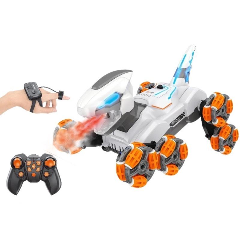 Дитячий восьмиколісний динозавр на радіокеруванні SHT 2590 2.4G (with 2 remote) Grey / Orange