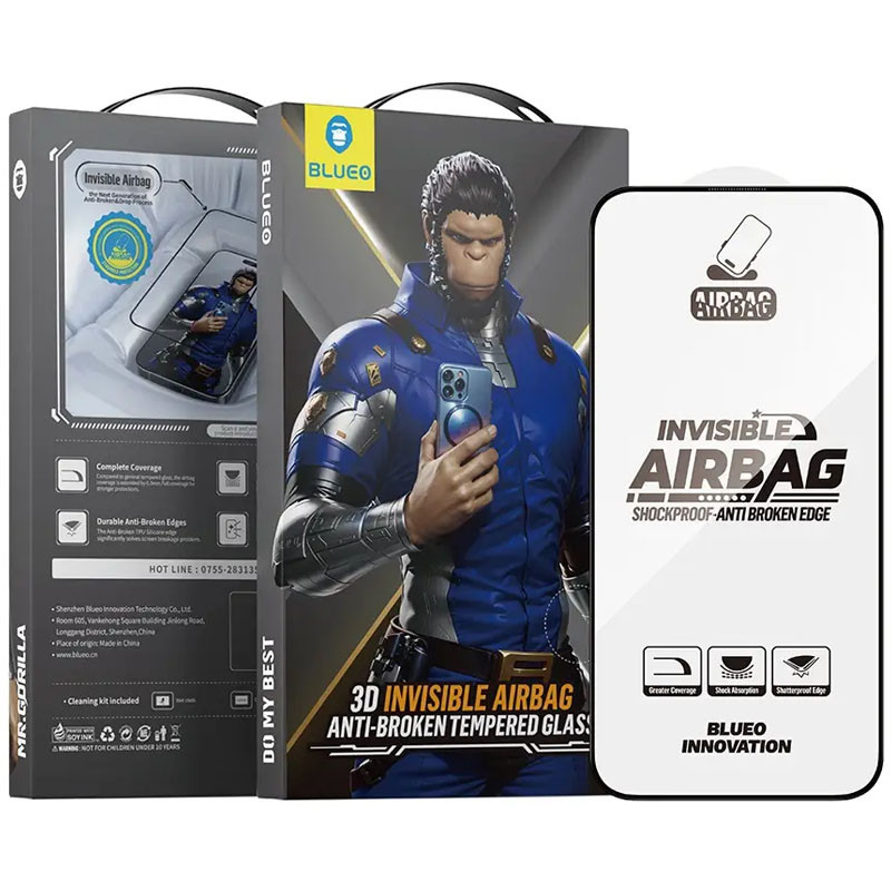 Захисне 3D скло Blueo Invisible Airbag для Apple iPhone 14 Pro / 15 / 16 (6.1") Чорний