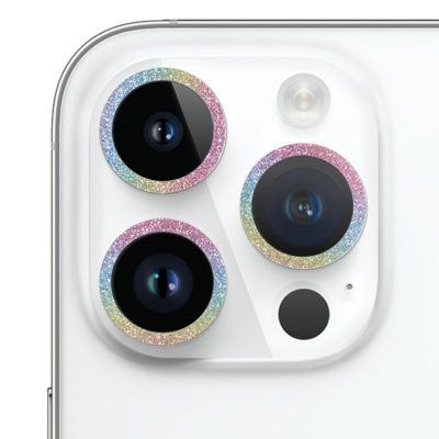 Захисне скло Metal Sparkles на камеру (у упак.) для Apple iPhone 15 Pro (6.1") /15 Pro Max (6.7") Бузковий / Rainbow