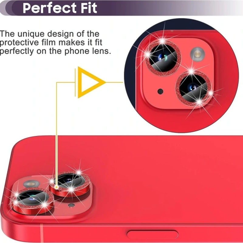 Захисне скло Metal Sparkles на камеру (у упак.) для Apple iPhone 15 (6.1") / 15 Plus (6.7") Червоний / Red