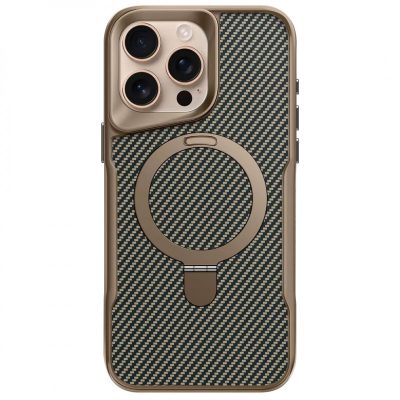 TPU + PC чохол Metal Buttons with Magnetic Fit Carbon Ring для Apple iPhone 15 Pro Max (6.7″) Золотий